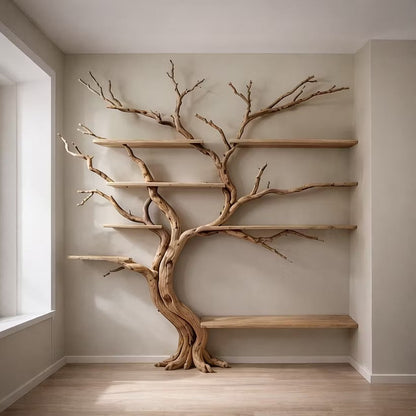 Solid Wood Bookcase on Wall Art Deco