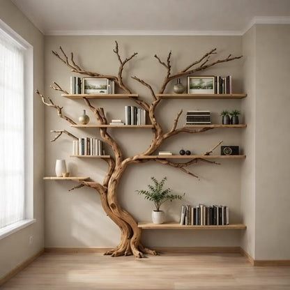 Solid Wood Bookcase on Wall Art Deco