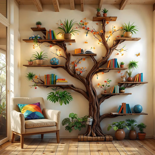 Nature Wood Tree-Shaped Bookshelf