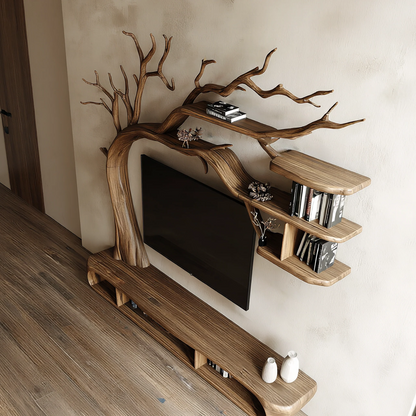 Rustic Sculptural Tree TV Unit For Living Room And Media Area