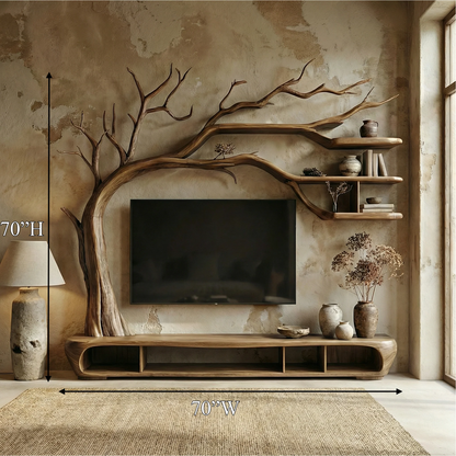 Rustic Sculptural Tree TV Unit For Living Room And Media Area