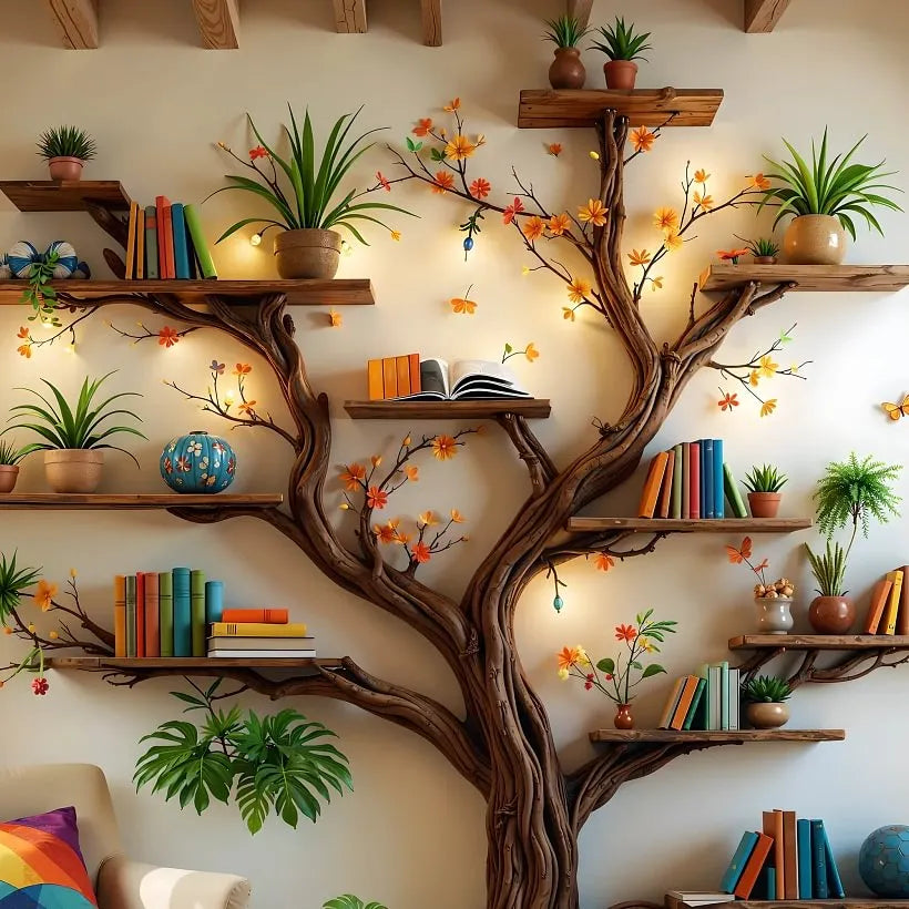 Nature Wood Tree-Shaped Bookshelf