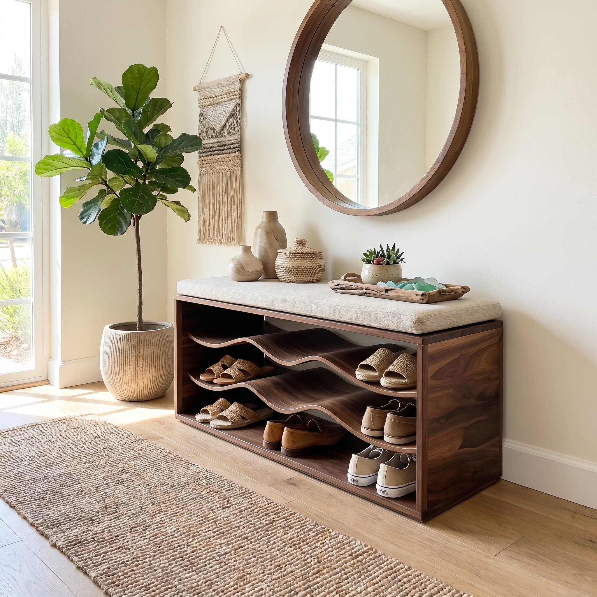 Midcentury Shoe Rack Bench Entryway