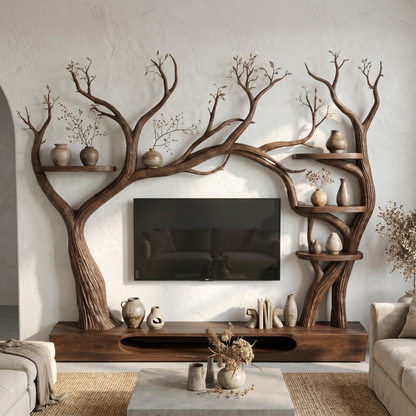Rustic Tree Inspired TV Stand For Living Room And Interior Decor