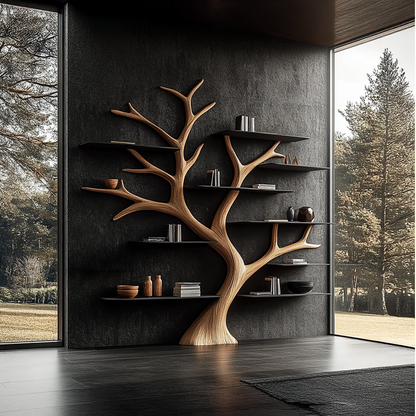 Rustic Wide Tree Bookshelf Home Office Or Living Room Storage