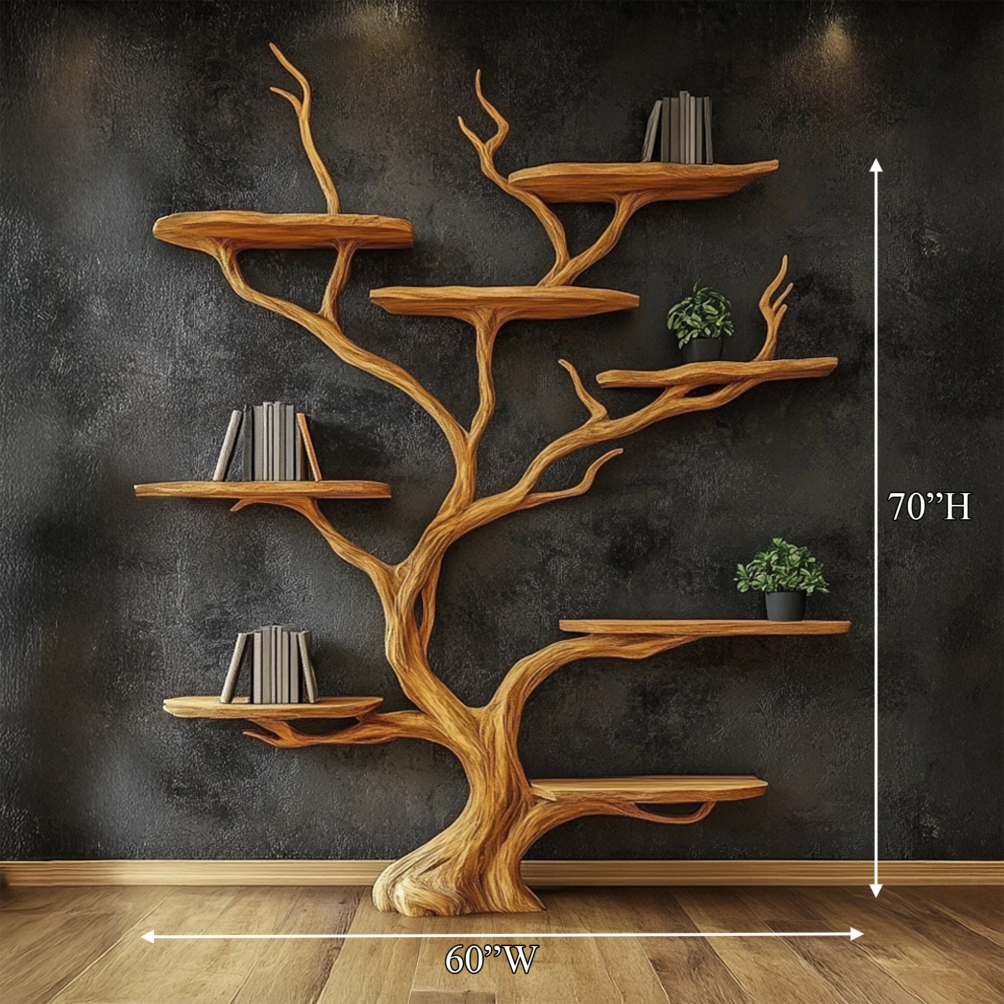 Wall Mounted Tree Shelf Natural Wood Unique Gift