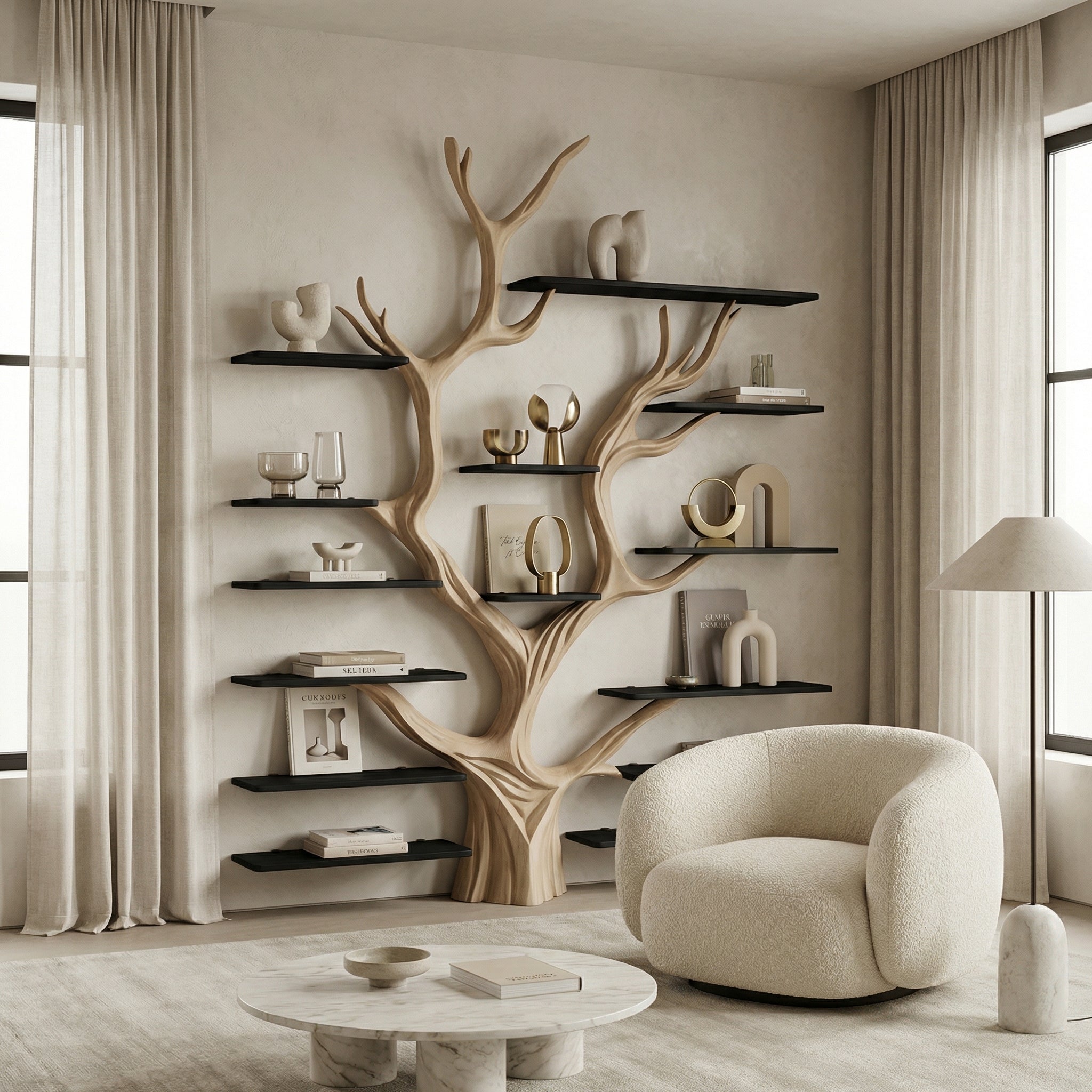 Sculptural Tree Bookcase - Artisan Tree-Inspired Wall Unit