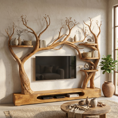 Rustic Tree Inspired TV Stand For Living Room And Interior Decor
