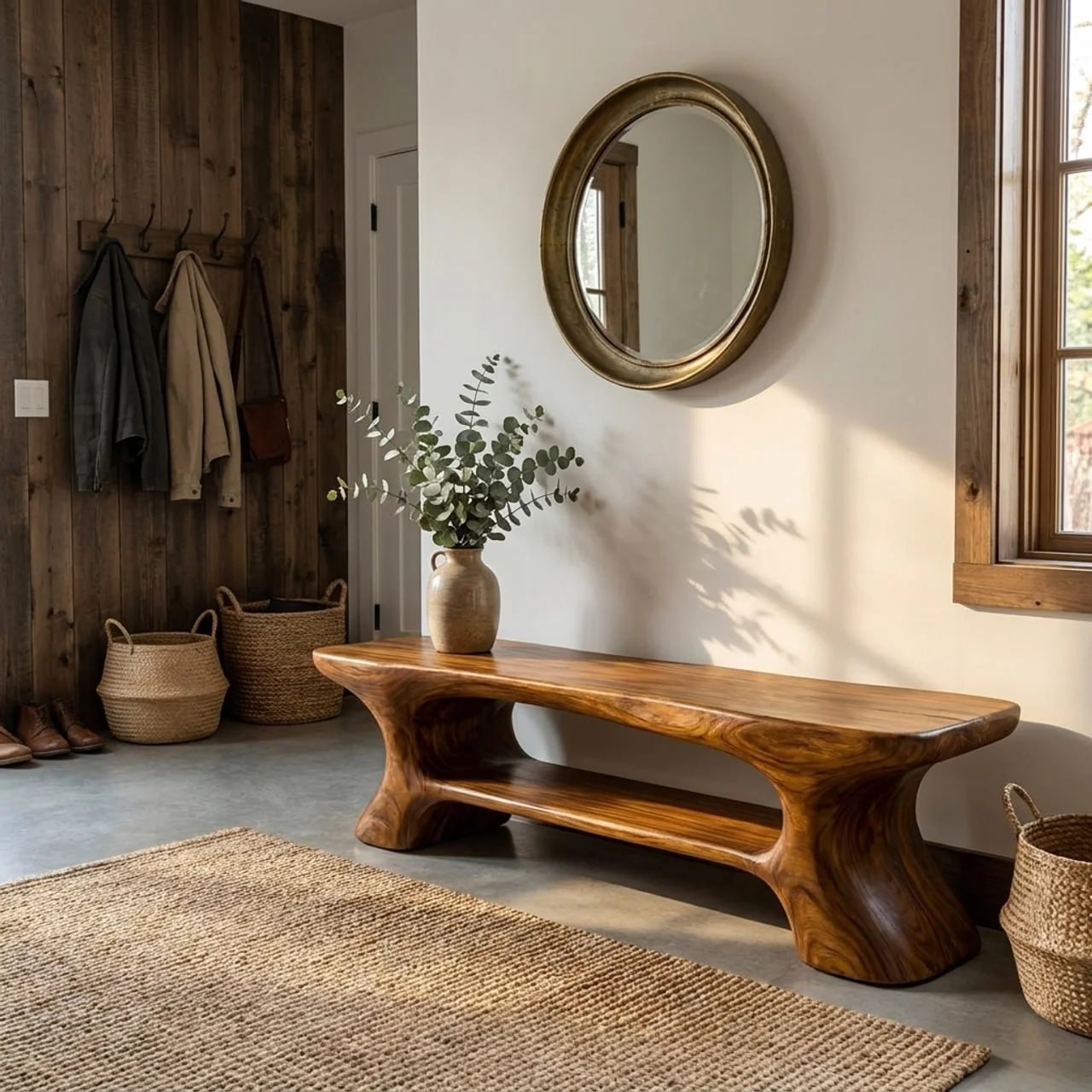 Rustic Entryway Bench With Integrated Shoe Storage For Entryway