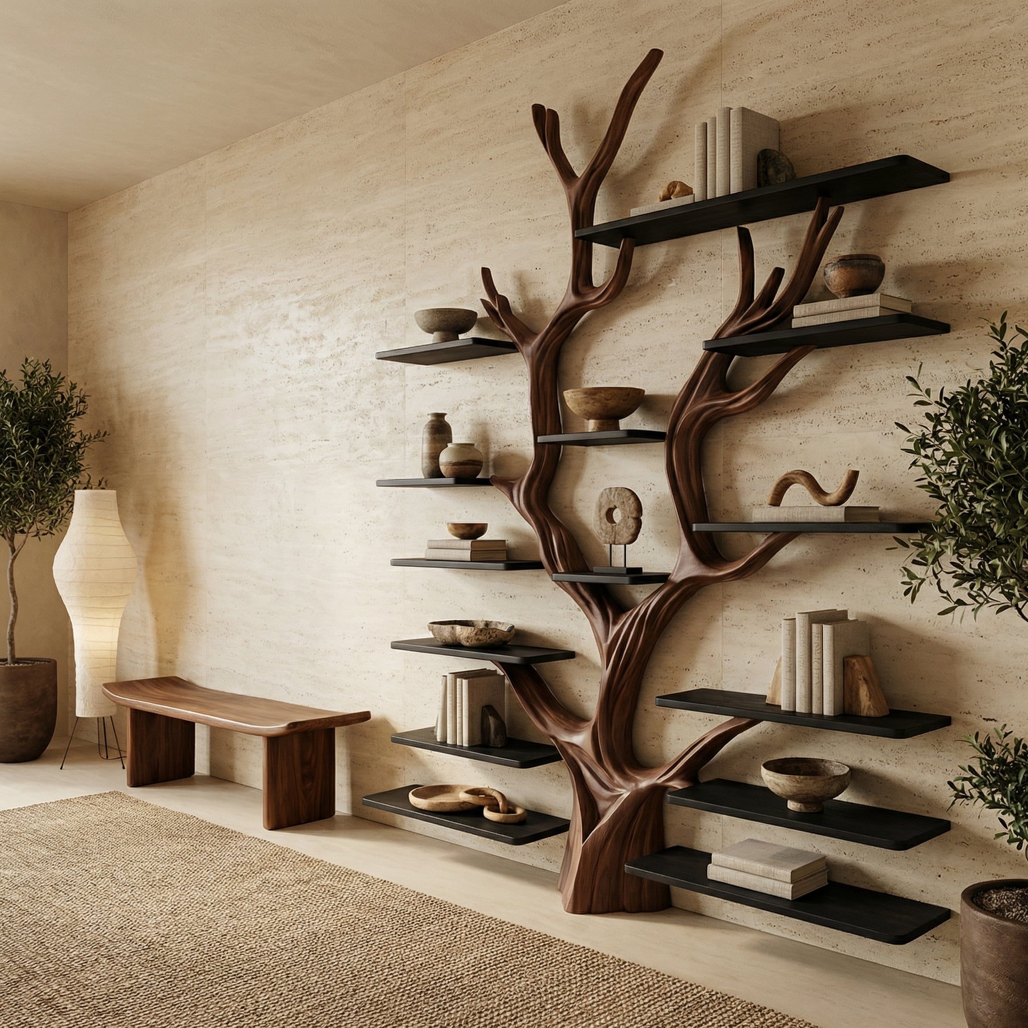 Sculptural Tree Bookcase - Artisan Tree-Inspired Wall Unit