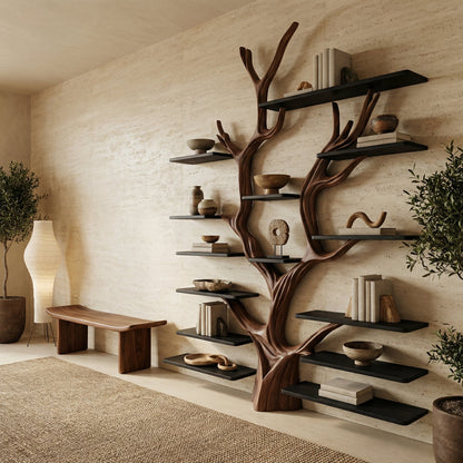 Sculptural Tree Bookcase - Artisan Tree-Inspired Wall Unit