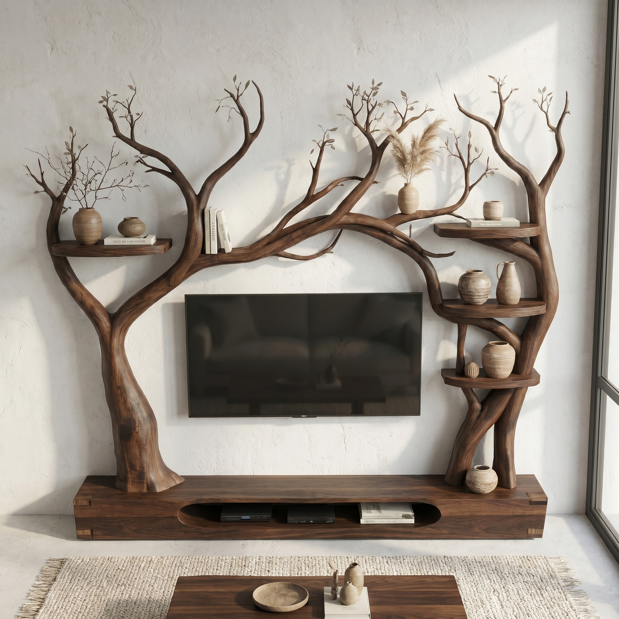 Rustic Tree Inspired TV Stand For Living Room And Interior Decor