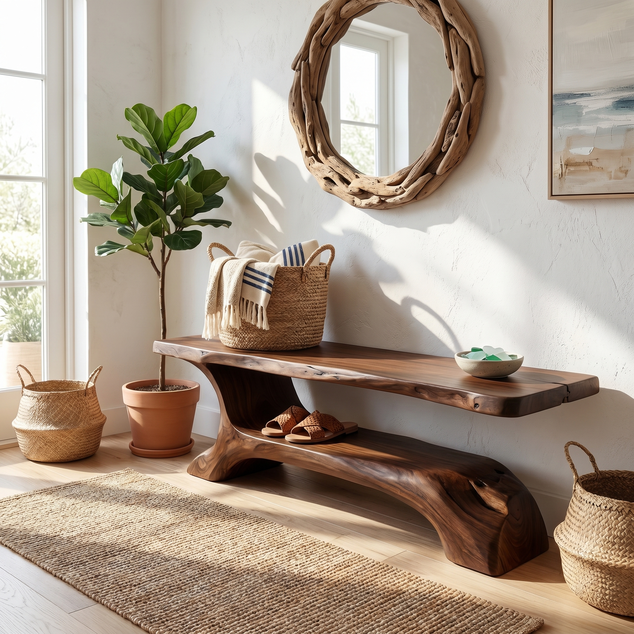 Rustic Shoe Bench Hallway Living Room Entryway