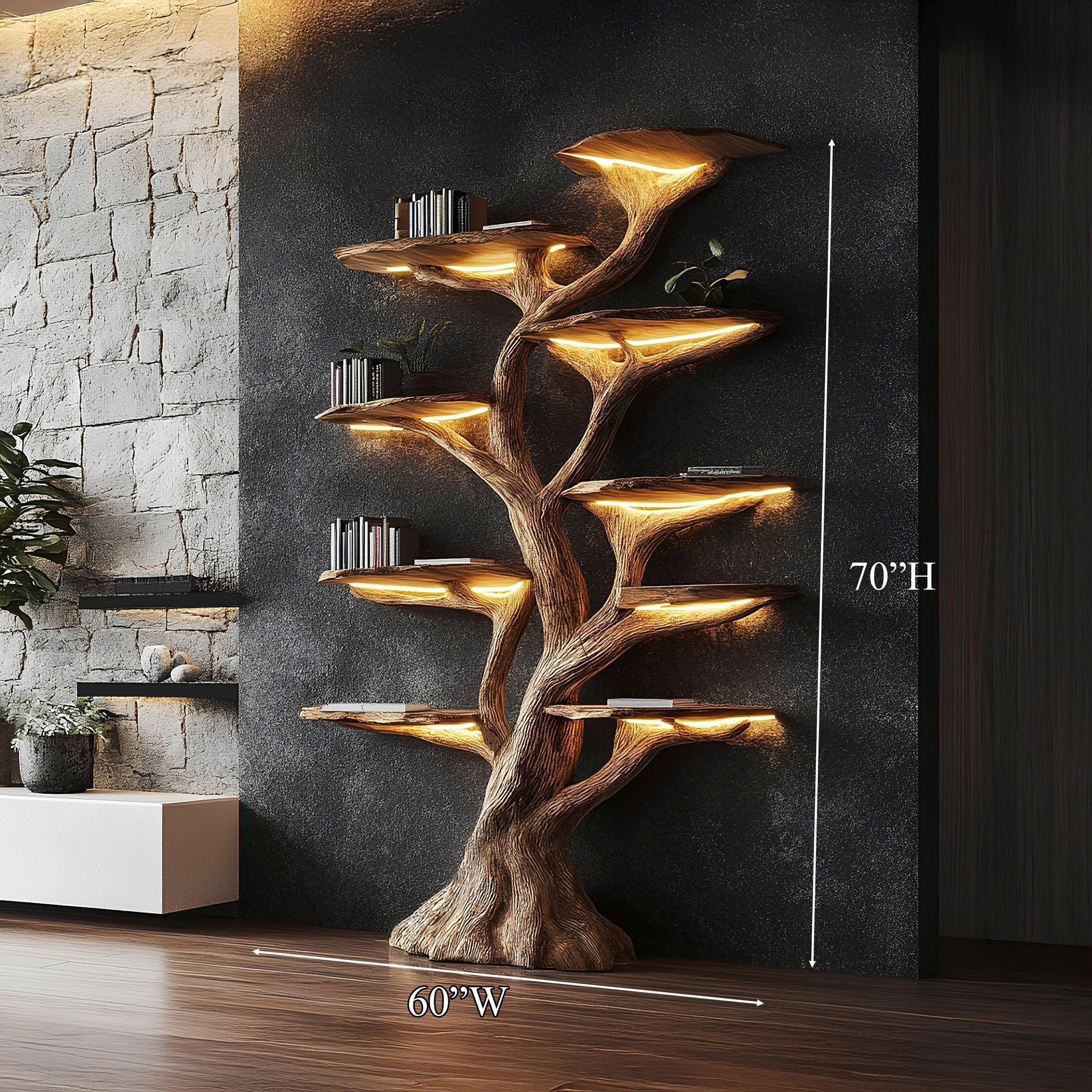 Wooden Tree Bookshelf Rustic Custom Display Gift